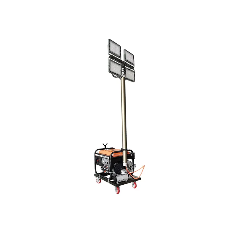 Mobile lifting lighting tower (pneumatic rod)