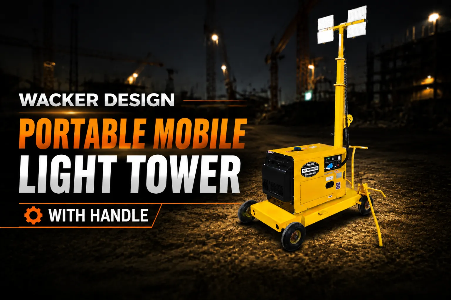 Wacker Design Portable Mobile Light Tower with Handle