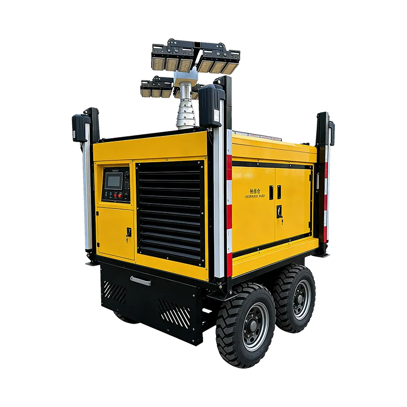 Self-loading mobile lifting light tower