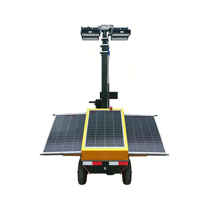 Solar-powered extended-range mobile lifting light tower